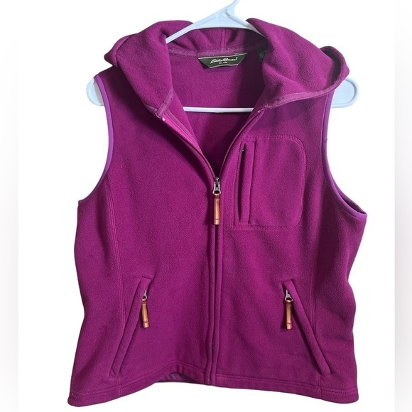 Eddie Bauer Women’s Fleece Vest Jacket Hooded, Full Zip, Size Medium Hiking Y2K - Picture 1 of 11